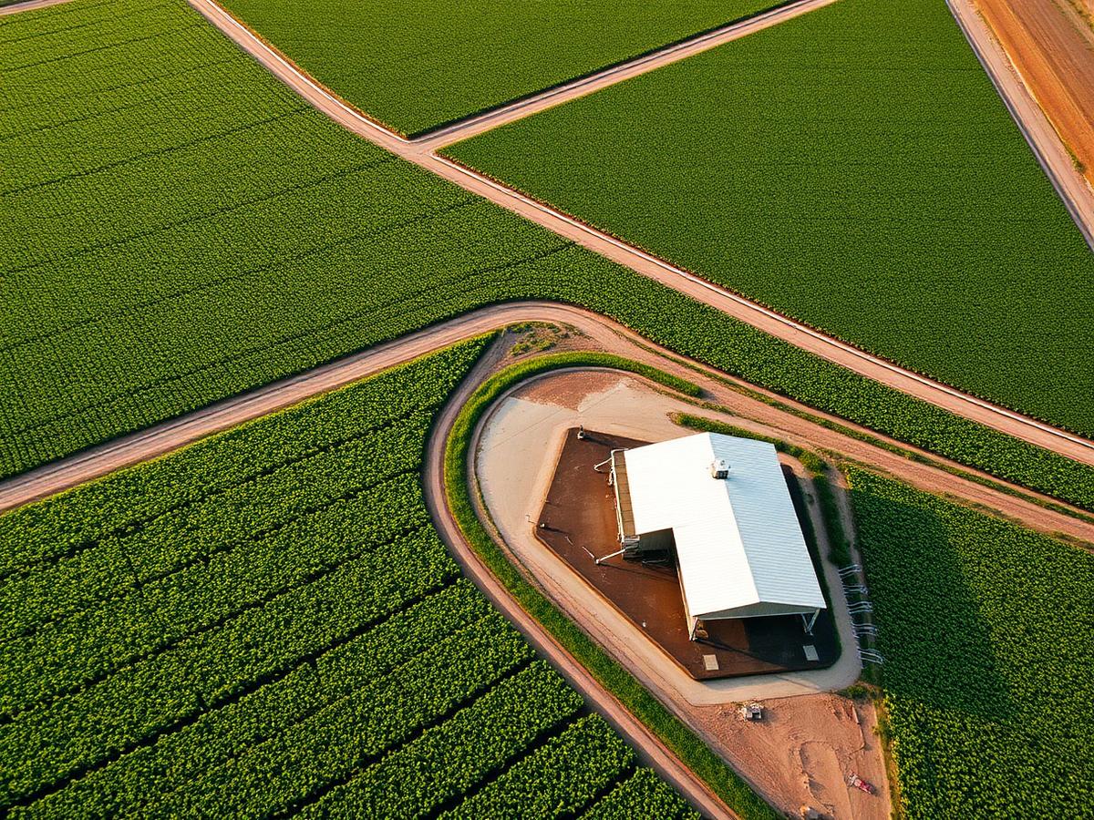 Aerial view of a well-organised sustainable farm